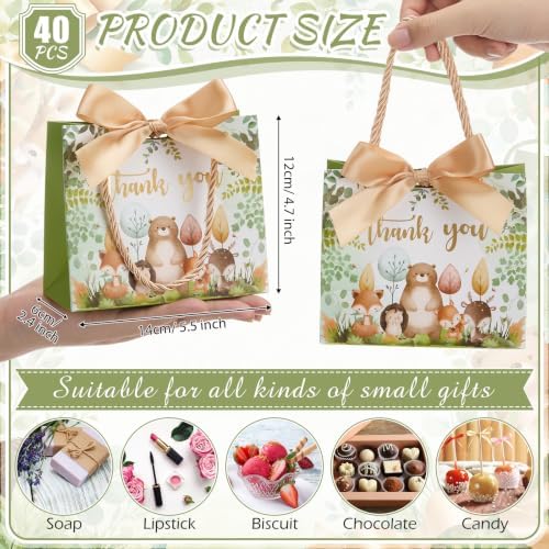 TaoBary 40 Pack 5.5''x 2.5''x4.7'' Small Woodland Gift Bags with Handles Mini Paper Woodland Animal Thank You Gift Bag Bulk with Bow Ribbon for Baby Shower Boy Girl Birthday Party Supplies - Image 2