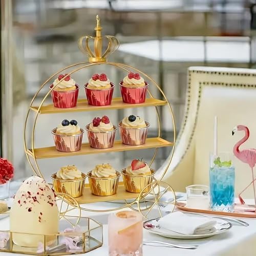 3-Tier Gold Cupcake Stand for Weddings & Parties – Tiered Serving Tray Crown Dessert Table Display Stand Holder for Birthday Party Afternoon Tea Table Decoration(Gold) - Image 6