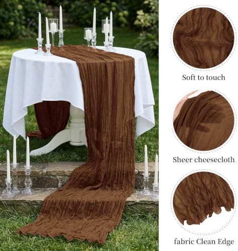 20 Pack Brown 17 x 108 Inch Cheesecloth Table Runner - Boho Gauze Sheer Fabric for Wedding Baby Shower Party Home Decor - Image 6