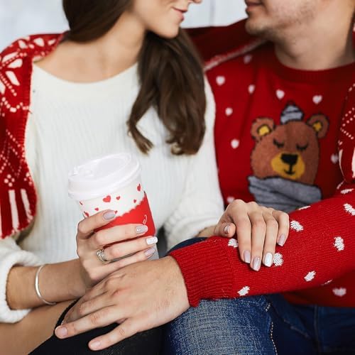 Whaline 50 Pcs Valentine's Day Disposable Coffee Cups with Lids and Sleeves Red Mini Love Heart Paper Drinking Cups for Wedding Anniversary Party Supplies - Image 5