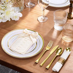 Goodluck 50 Pack Pre Rolled Gold Plastic Silverware with Napkins - Image 4