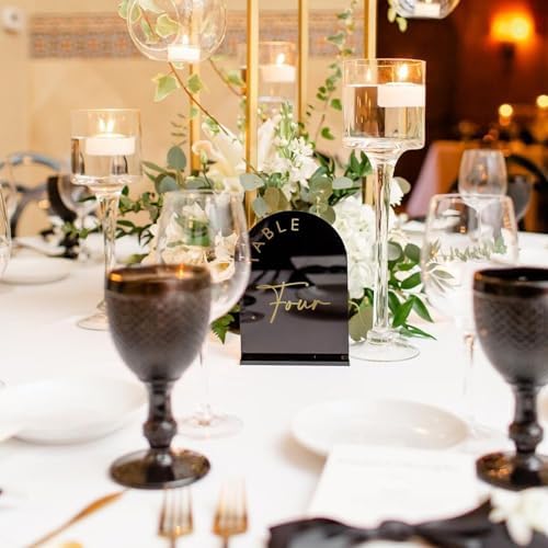 Black Arch Wedding Table Numbers 1-15 with Stands, 5x7 Inch Black Acrylic Sign with Gold Lettering, Arched Acrylic Table Numbers for Wedding Reception - Image 6