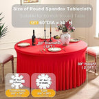 6 Pack Spandex Red Round Tablecloths for 60inch Table, 120in Stretchy Fitted 5ft Tablecloths, Wrinkle Free Round Table Clothes Covers with Skirt for Wedding Birthday Parties Banquet - Image 5