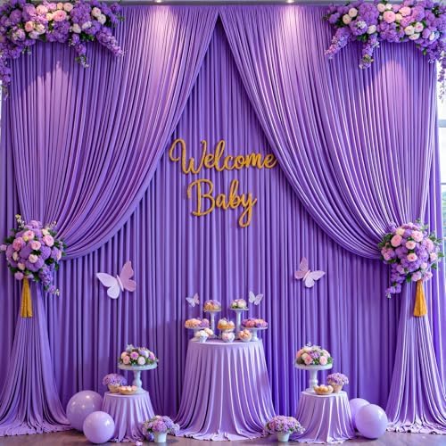 20x10ft Purple Backdrop Curtain for Wedding Parties Wrinkle Free Fabric Purple Drapes Backdrop Decoration for Baby Shower Birthday Photography Decoration 4 Panels, 5ft x 10ft - Image 4