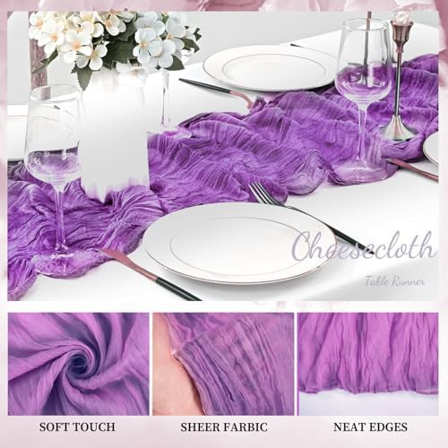 12 Pack Purple Cheesecloth Table Runner 10FT Boho Fabric Rustic Cheese Cloth Table Runner for Wedding Bridal Shower Baby Shower Gauze Sheer Birthday Party Table Decorations 20 x 120 Inch Long - Image 3