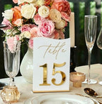 Gold Mirrored Acrylic Wedding Table Numbers 1-15 Set, Self-Standing Modern Arched Signs for Reception Seating, Anniversary & Bridal Shower, Elegant Wedding Decor (5x7 Inches) by Ourholiday