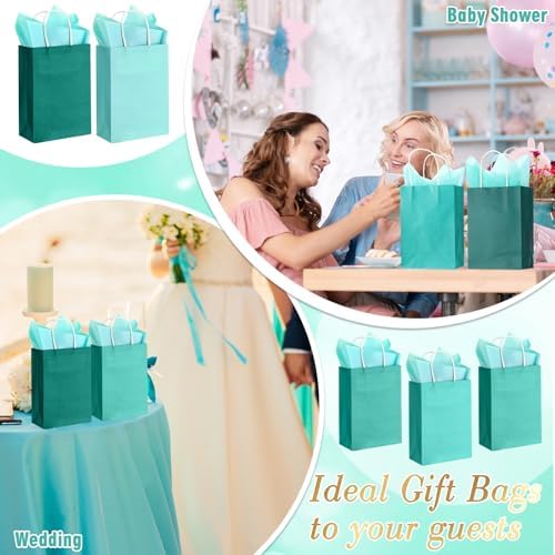 Kolldenn 50 Set Teal Blue Gift Bags with Tissue Paper - Image 5