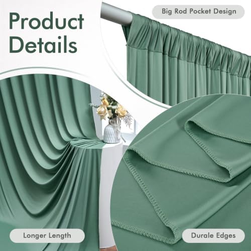 10x12ft Sage Green Backdrop Curtains for Wedding Party 2 Panels 5×12FT Tall - Image 3