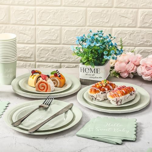 Mifoci 244 Pcs Sage Green Party Tableware Set, Plates Cups Napkins - Image 4