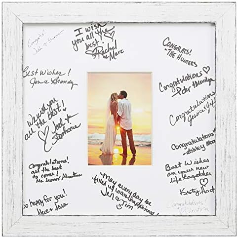 Craig Frames 14x14 White Picture Frame Matted to 5x7, Rustic Wall Decor by CraigFrames