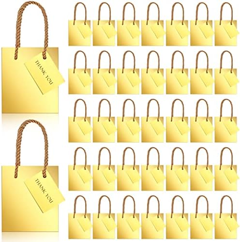 Nuanchu 50 Pcs Mini Gift Bags Bulk, Paper Bags with Gift Tags, Gold by Nuanchu