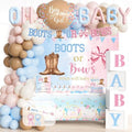 Boots or Bows Gender Reveal Decorations, Girl or Boy Themed Party Balloon Arch Kit Supplies Includes Balloons Banners Sash Badge Backdrop Topper Poster Balloon Boxes Tablecloth Marker 147 PCs by Fiesec