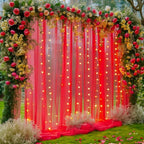 30×10ft Red Tulle Backdrop Curtain with Lights String for Parties, Sheer Photo Backdrop Curtains for Wedding Party Photography Background by WishCare