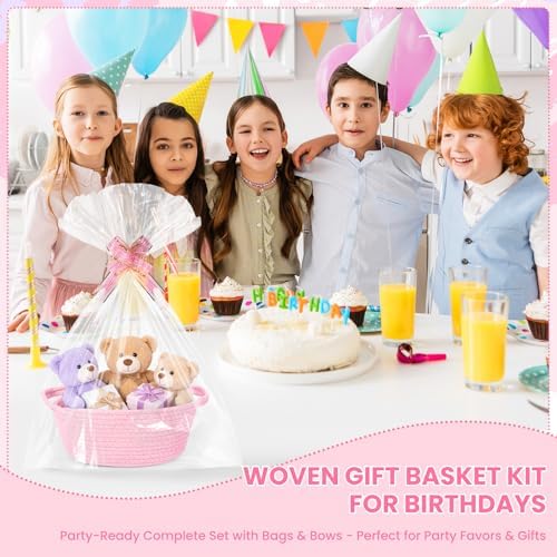 AFOROEOA 10PACK Pink Baskets for Gifts Empty, 12"x 8"x 5" Woven Gift Baskets with Gift Bags and Bows Empty Gift Baskets for Christmas Shelf Small Storage Baskets with Handles - Image 5