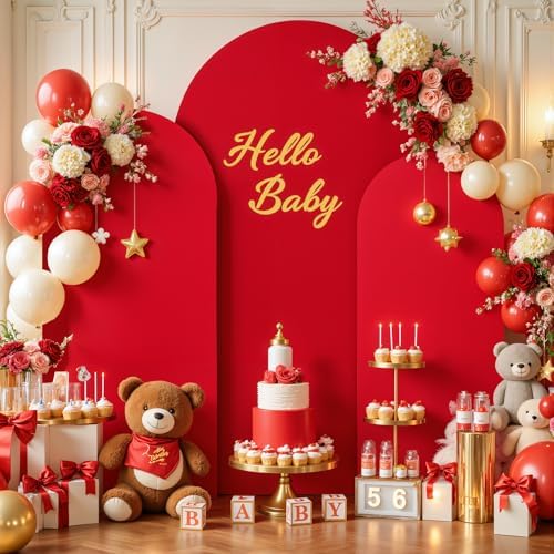 Red Black Arch Backdrop Cover Set of 3 Party Wedding Arch Covers Stretchy Backdrop 6FT 6.6FT 7.2FT Decorations Baby Shower Bridal Shower Photo Birthday Arch Stand Cover Spandex - Image 3