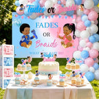 Fades Or Braids Gender Reveal Party Decorations Kit With 4.9 x 3.3 ft Backdrop Banner Balloon Garland Cake Topper Cupcake Toppers Sash And Letter Banner For Baby Shower Celebration - Image 2