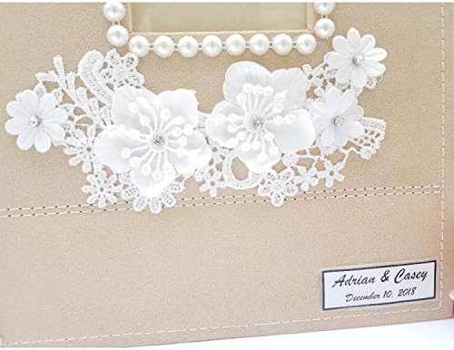 pearls flower lace self stick wedding album 80 pages. Hand-decorated fabric cover album; 3x5, 4x6, 5x7, 8x10 photos with gift box. Customizable and personalizable - Image 2