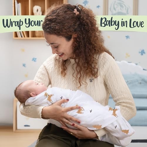 BabySparrow Muslin Swaddle Blankets 3-Pack – Brown Deer 47x47 Cotton Baby Swaddles for Newborns, Soft Breathable Receiving Blankets & Newborn Essentials, for Girls & Boys - Image 6