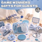 74PCS Baby Shower Prizes for Game Winners with Clear Makeup Bags Glitter Mirrors Belly Rulers Baby Feet Keychains Headbands Hair Claws for Baby Shower Games and Bridal Shower Favors (Blue, 6 Sets) - Image 4