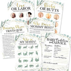 Hadley Designs 50 Greenery Who Knows Mommy Best, Baby Prediction and Advice Cards etc., 25 Love or Labor, Boobs Or Baby Butts Gender Reveal-6 Double Sided Cards Baby Shower Funny Games by HadleyDesigns