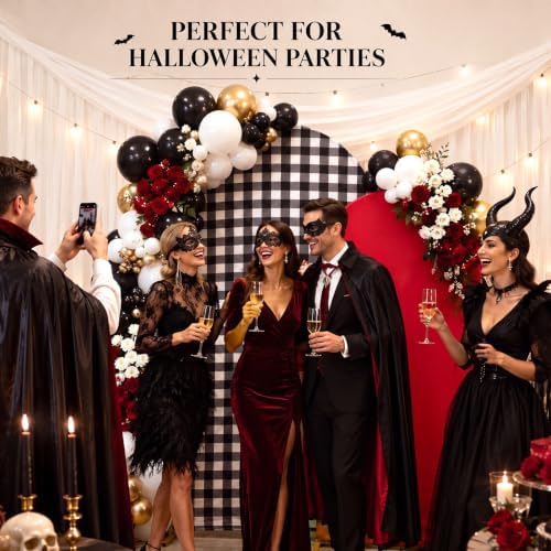 Tegeme 2 Set Gingham Arch Backdrop Cover 7.2ft 6.6ft Arch Cover, Black,Red - Image 5