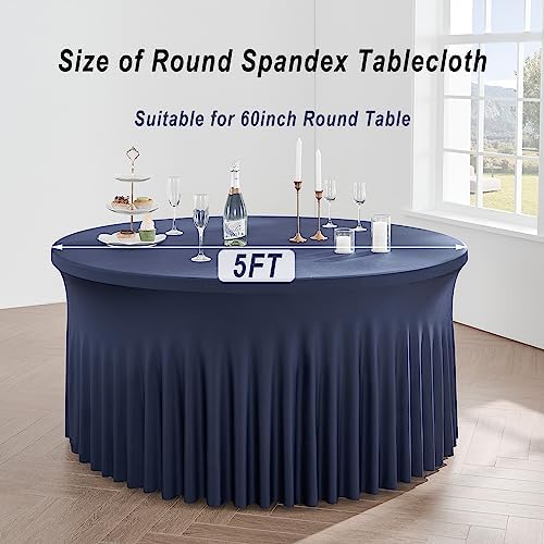 12 Pack Navy Blue Spandex Round Tablecloths for 60 inch Table, Wrinkle Free Stretchy 120inch Fitted 5FT Round Table Cloths Cover with Skirt for Wedding Birthday Party Banquet Events - Image 6