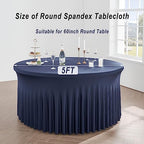 8 Pack Navy Blue Spandex Round Tablecloths for 60 inch Table, Wrinkle Free 120inch Stretchy Fitted 5FT Round Table Cloths Cover with Skirt for Wedding Party Dining Banquet Events - Image 6