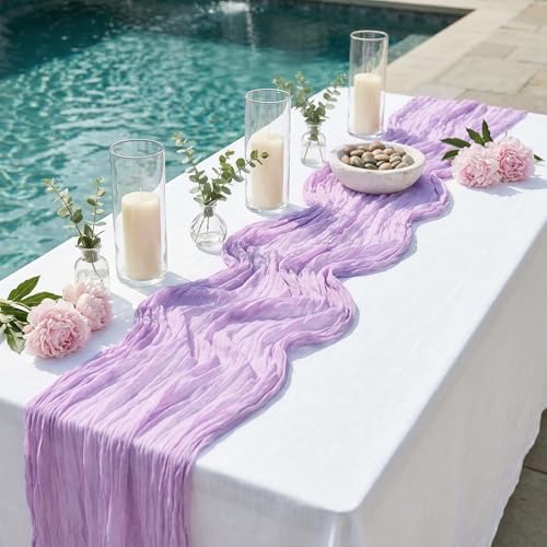 Lilac Purple Lavender 17 x 108 Inch Cheesecloth Table Runner - Boho Gauze Sheer Fabric for Wedding Baby Shower Party Home Decor - Image 3