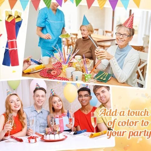 Lasnten 50 Pcs Pre-rolled Gold Plastic Silverware Set with Napkin, Colorful - Image 6