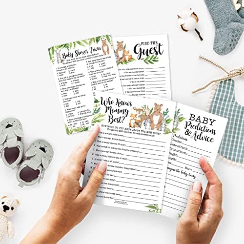 25 Woodland Who Knows Mommy Best, Baby Prediction And Advice Cards, 25 Trivia Baby Shower Game, Find The Guest - 4 Double Sided Cards Baby Shower Ideas, Baby Shower Party Supplies Baby Sprinkle Games - Image 2