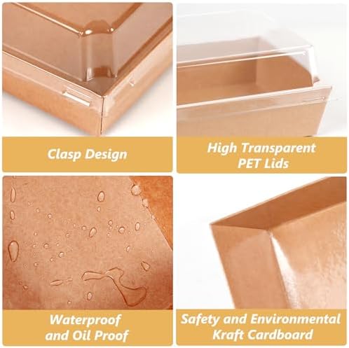 100 Pack Charcuterie Boxes with Clear Lids, 5.4 Inch Mini To Go Charcuterie Food Containers+200 Cocktail Picks+100 Lables, Disposable Paper Sandwich Bakery Dessert Boxes for Salads,Cookie - Image 5