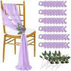 QueenDream Wedding Aisle Chair Sashes 50 Pieces Light Purple Long Sheer Fabric Sashes Decorations Chair with Artificial Eucalyptus by QueenDream