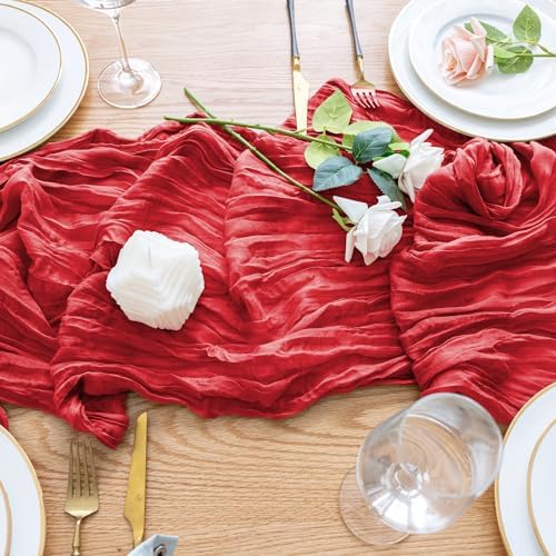 Wokceer Cheesecloth Table Runner Red 10FT Boho Gauze Runner, 12 Pack - Image 5
