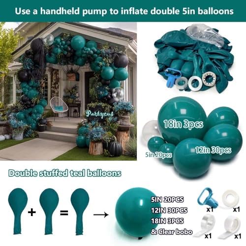 Dusty Green Teal Balloon Garland Arch Kit Double Stuffed, Dark Turquoise Aqua Sage Mist Green Balloon Different Sizes 18/12/5 Inch for Baby Shower Birthday Wedding Thanksgiving Christmas Party Decorat - Image 3