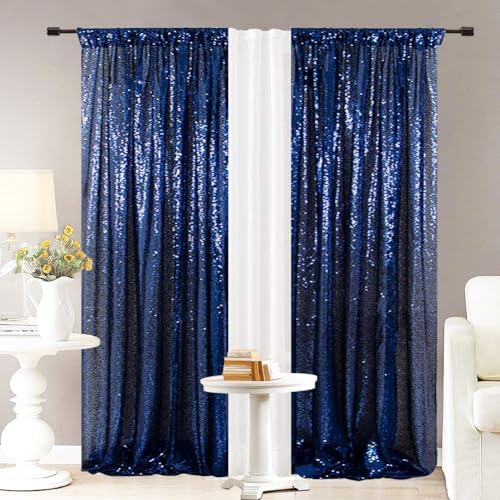 Eternal Beauty Navy Blue Sequin Backdrop Curtains, 4 Panels 2x8FT - Image 5