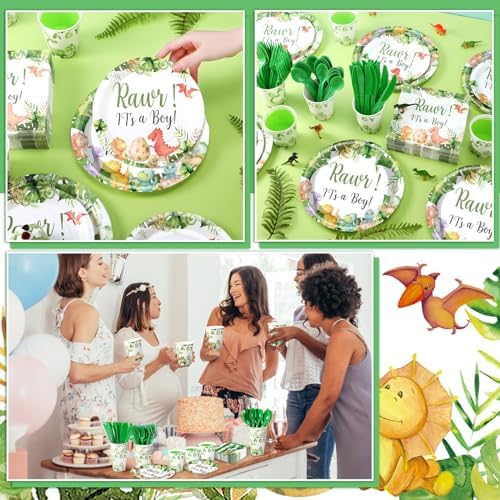 Dandat 350 Pcs Baby Shower Set, Dinosaur, Green - Image 6