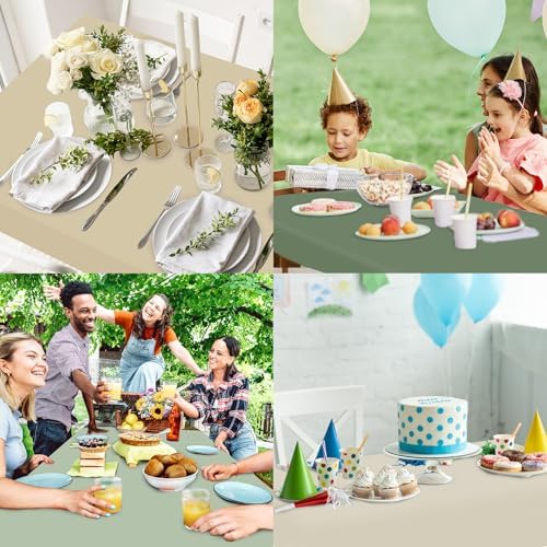 Whaline 24 Pcs Nude Sage Green Plastic Tablecloth Milky White Brown Green Rectangle Table Cover Waterproof Table Cloth for Party Tables Decoration Supplies, 54 x 108 Inch - Image 7