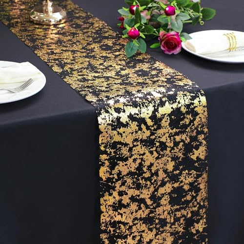 Snowkingdom Black and Gold Table Runner 100 Feet Glitter Golden Metallic Table Centerpieces Foil Runners Party Decorations for Graduation Birthday Retirement Wedding Christmas Halloween Thanksgiving by Snowkingdom