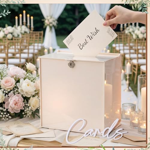 BreezeHug 10" Light Beige Acrylic Wedding Card Box with Lock & DIY Letters - Image 2