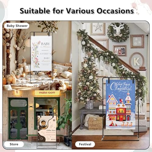 Black Wedding Sign Stand, Adjustable Height Welcome Poster Easel Stand - Image 7