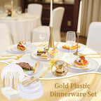 I00000 175 Pcs Gold Wedding Plastic Plates and Disposable Napkins Set - Image 6