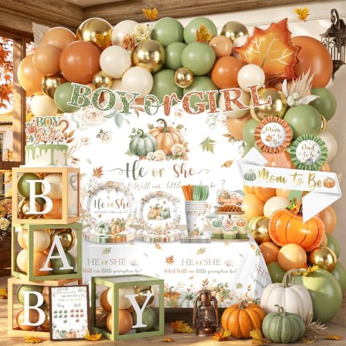 306 Pcs Pumpkin Gender Reveal Decorations, Fall Gender Reveal Pumpkin Theme by cocomigoPartyHome