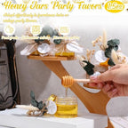 60 Set 1.5 oz Mini Plastic Honey Jars Small Honey Jars Party Favors in Bulk with Gold Lids Wood Bee Dipper Thank You Card Burlap Fabric Twine String Natural Plant for Baby Shower Wedding Gift - Image 3