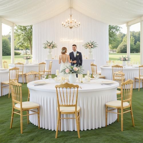 2 Pack White Round Tablecloths for 5 FT Round Tables, Stretchy Spandex Fitted Tables Cloth with Table Skirt, Wrinkle Free Table Cover Stitch Circle Tablecloth for Party Wedding Birthday Outdoor Event - Image 4