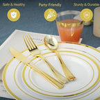 N9R 600PCS White and Gold Plastic Plates, Disposable Dinnerware Set - Image 3