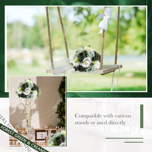 Hotop 24 Pcs Silk Rose Flower Balls,Forest Green - Image 6