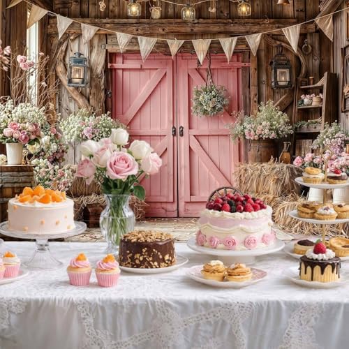 10X8FT Wedding Photography Backdrop Pink Barn Door Floral Bridal Backdrop Western Anniversary Ceremony Background Flower Girl Birthday Party Decorations Baby Shower Banner Country Photo Booth Props - Image 5