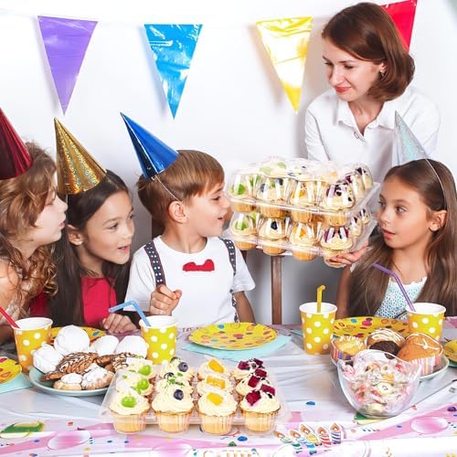 12 Count x 20 Sets Cupcake Carrier With 240 Pack Liners, Stackable Plastic Cupcake Containers Boxes Holder with Tall Dome Lid, Disposable Cupcake Storage Trays - Image 2