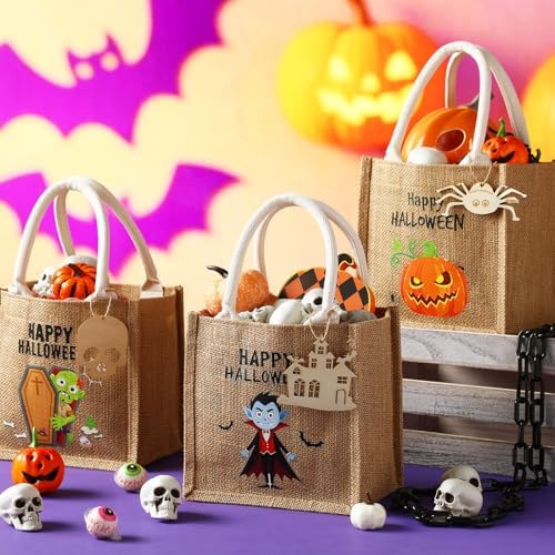 Sweetude 6 Pack Halloween Linen Burlap Bags with Tags,Classic - Image 4
