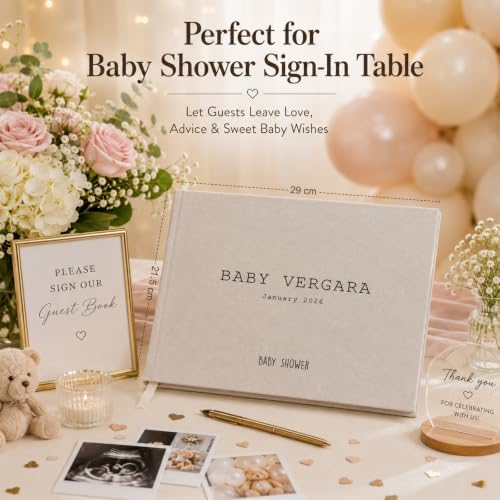 Personalized Linen Baby Shower Guest Book, Custom Photo Album 29 x 21.5 cm - Image 4